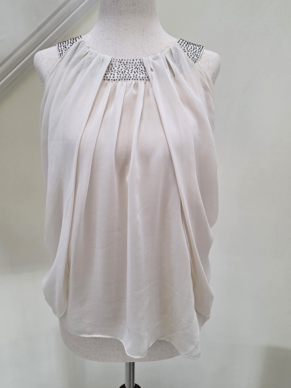 Worthington Cream Jeweled-Neck Halter Chiffon Camisole